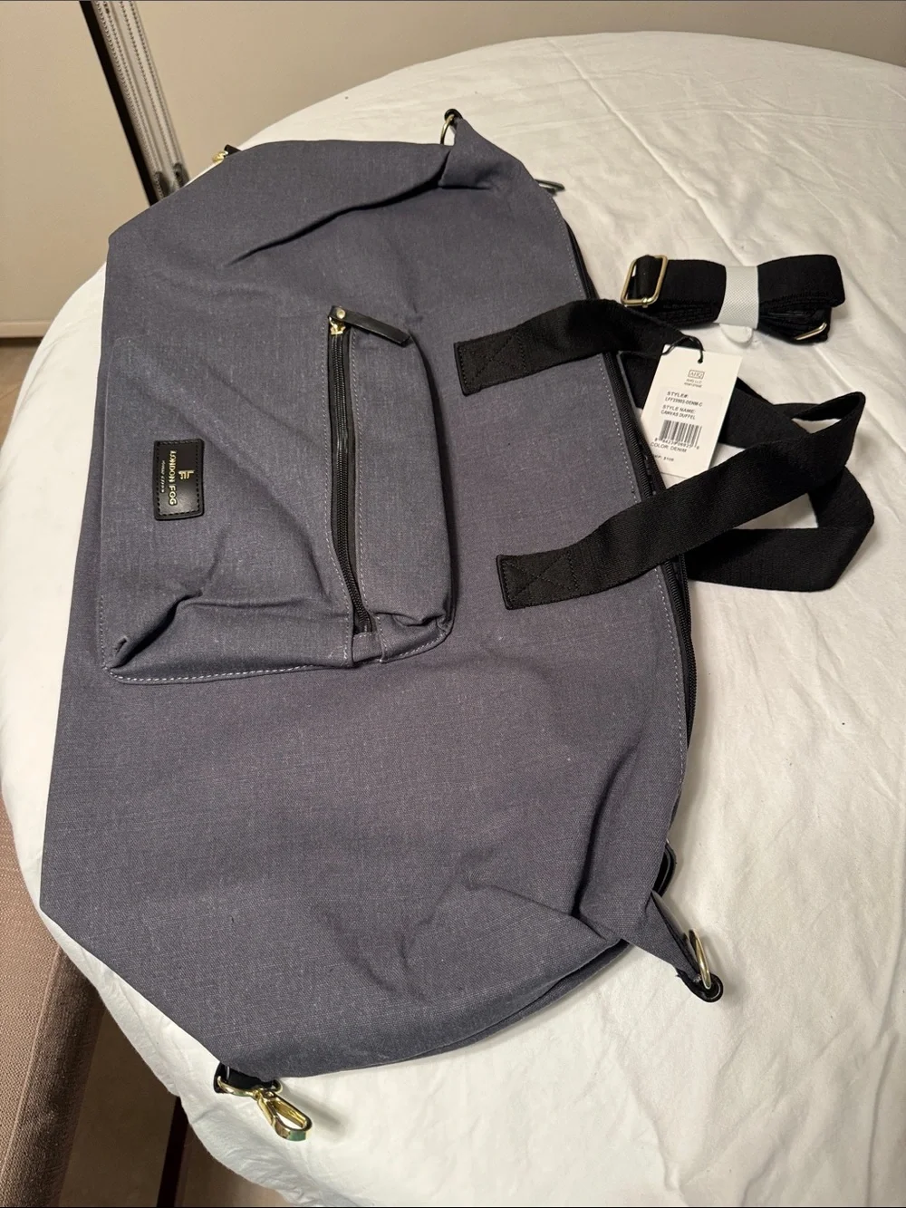 London Fog Men's Charcoal Duffel Bag with Black Straps